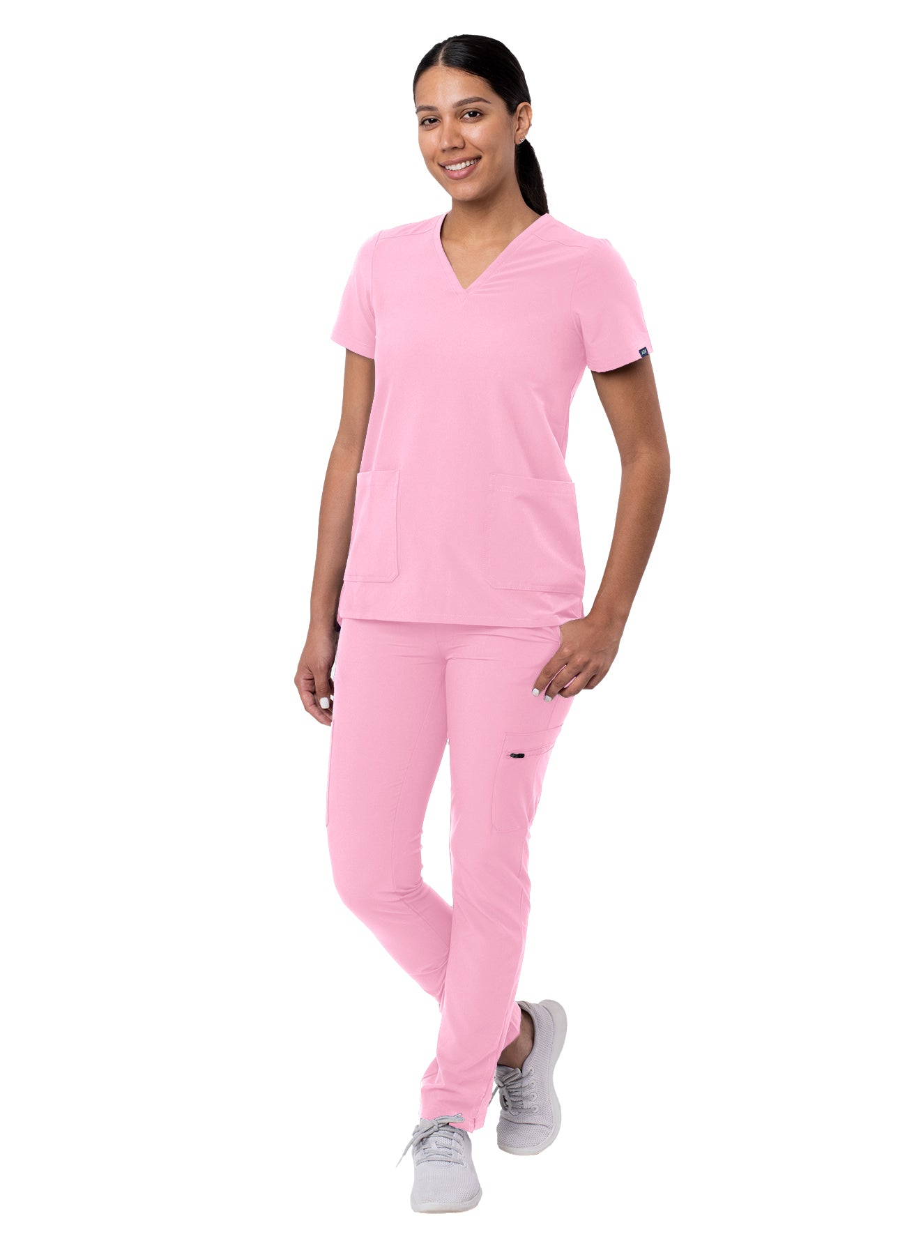 Adar Addition Go-Basic Women's Scrub Set - Slim V-Neck Scrub Top and Skinny Cargo Scrub Pants XXS-XL