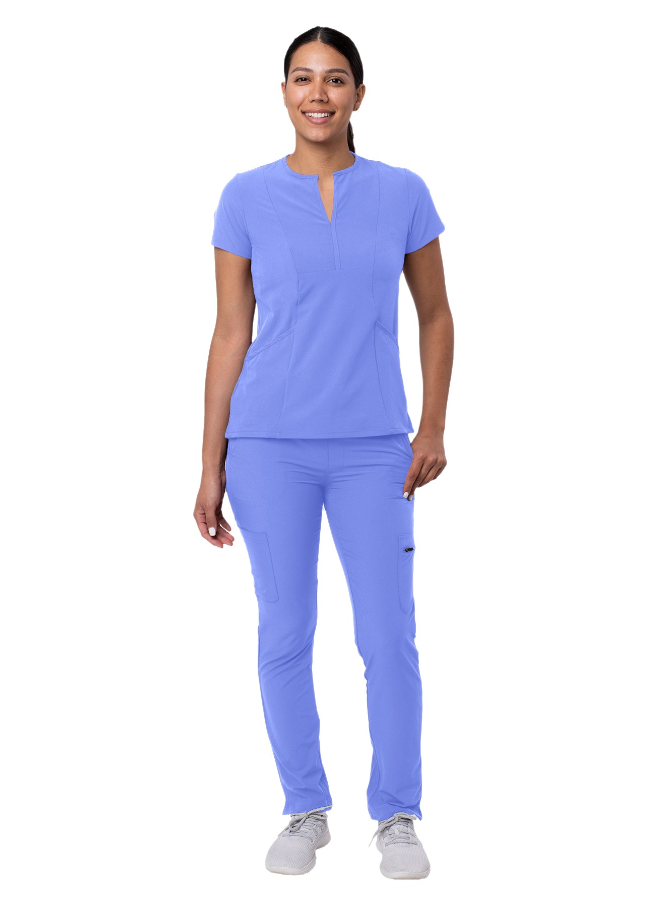 Adar Addition Go-Higher Women's Scrub Set - Notched V-Neck Scrub Top and Skinny Cargo Scrub Pants (2X-3X)
