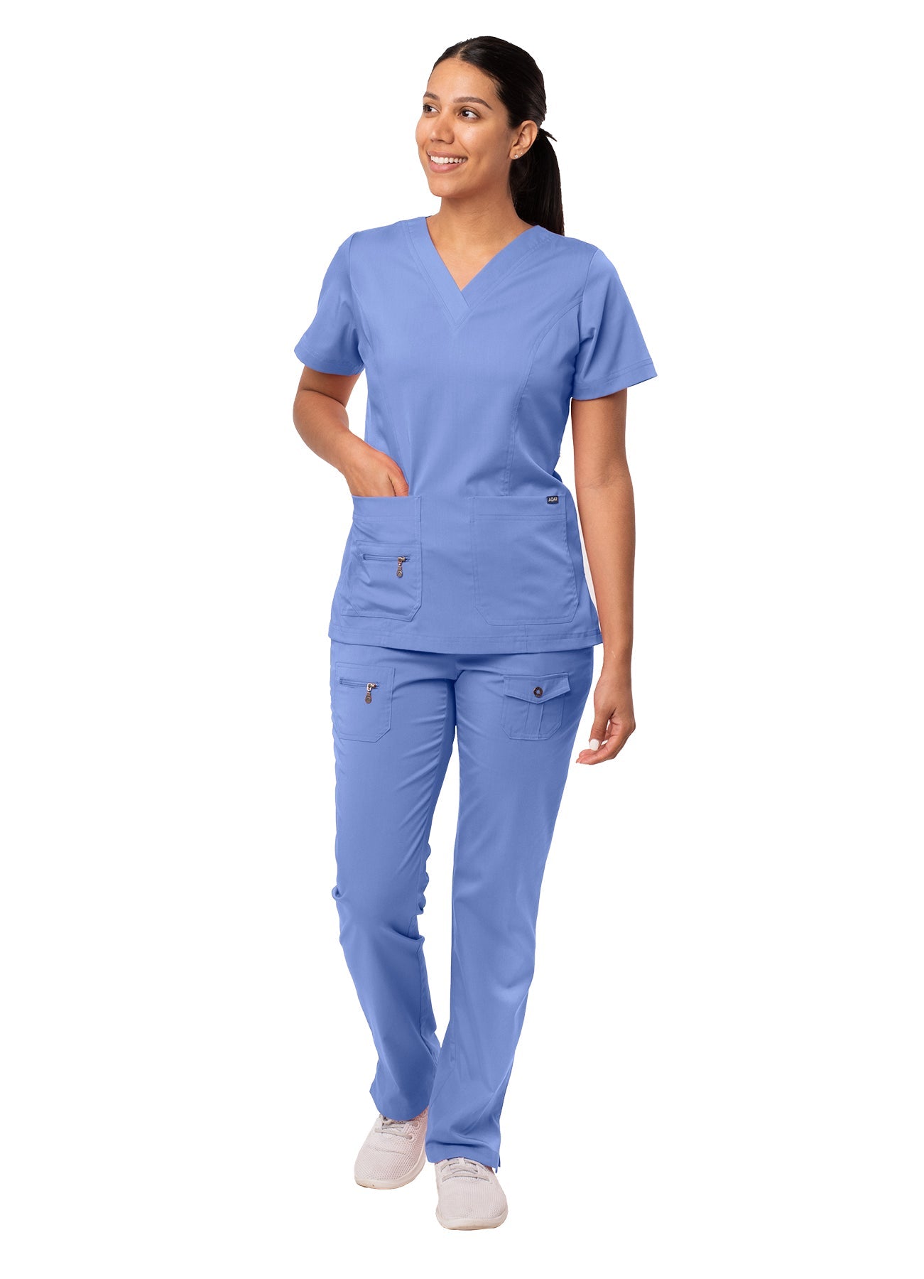 The Adar Pro Breakthrough Plus Scrub Set tailored for women consists of an Enhanced V-Neck Top and Multi Pocket Pants. 2X-3X