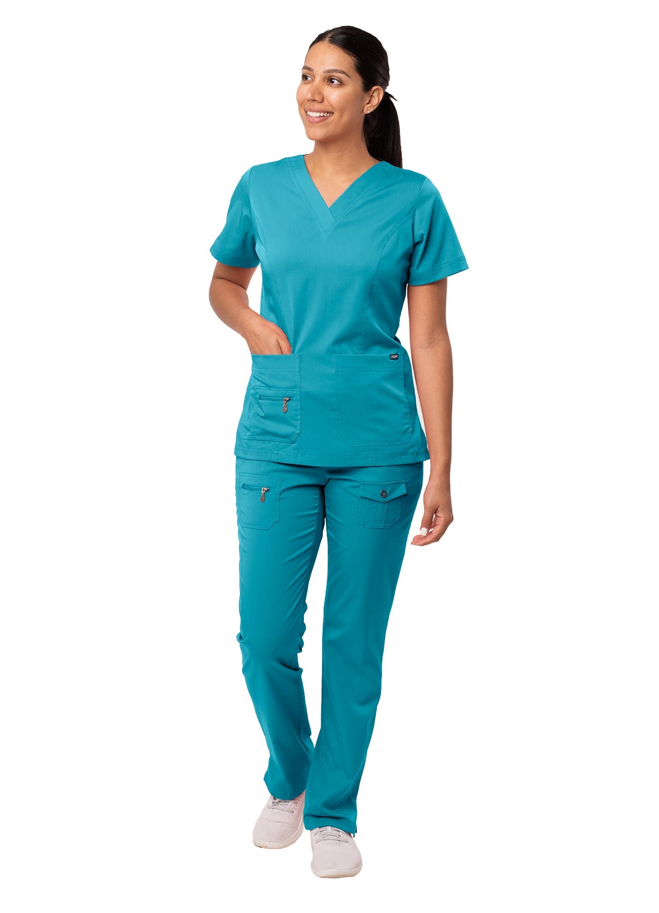 The Adar Pro Breakthrough Plus Scrub Set tailored for women consists of an Enhanced V-Neck Top and Multi Pocket Pants. S-XL