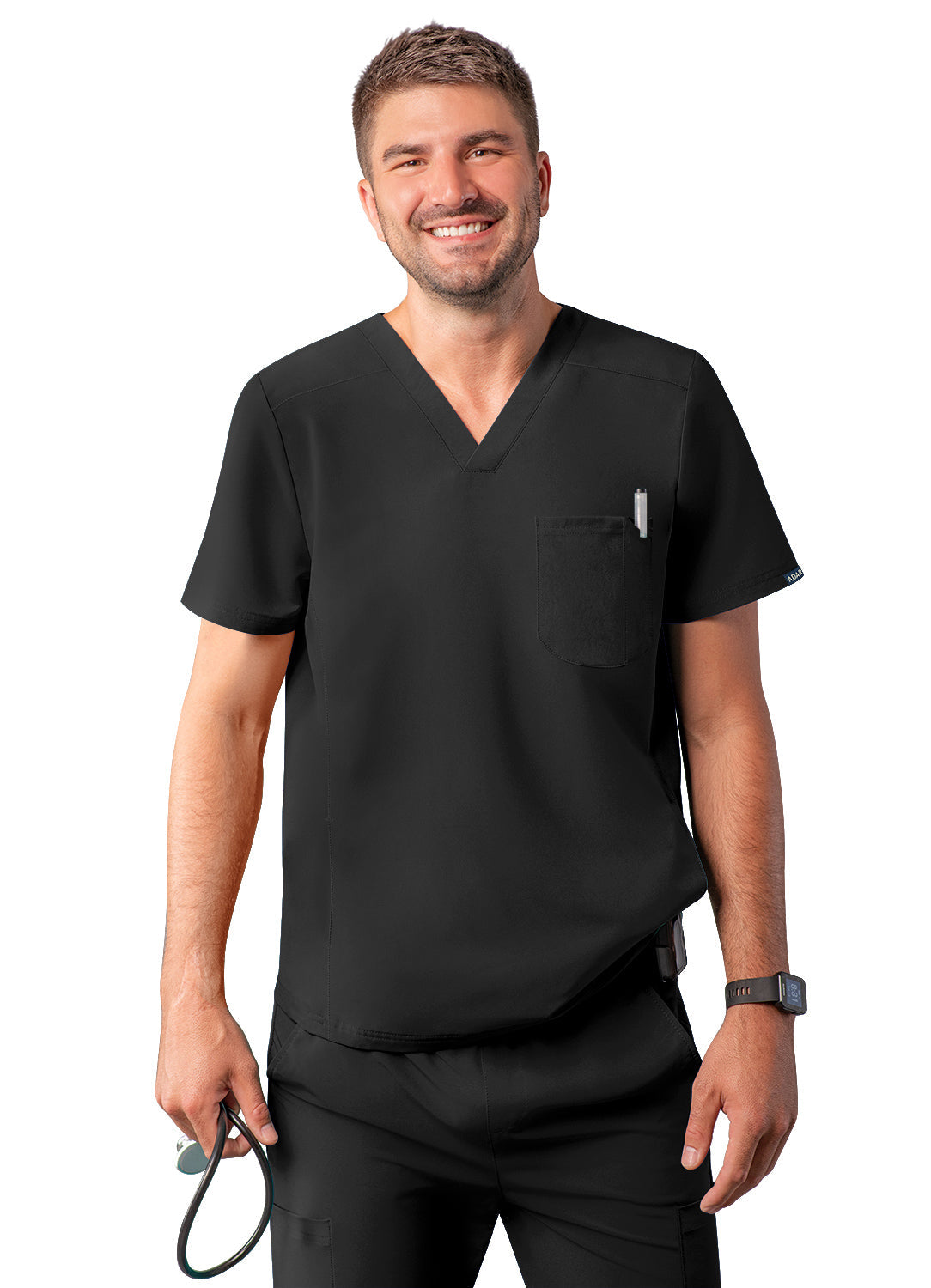 Adar Addition Men's Modern Multi-Pocket V-Neck Scrub Top (2X-3X)