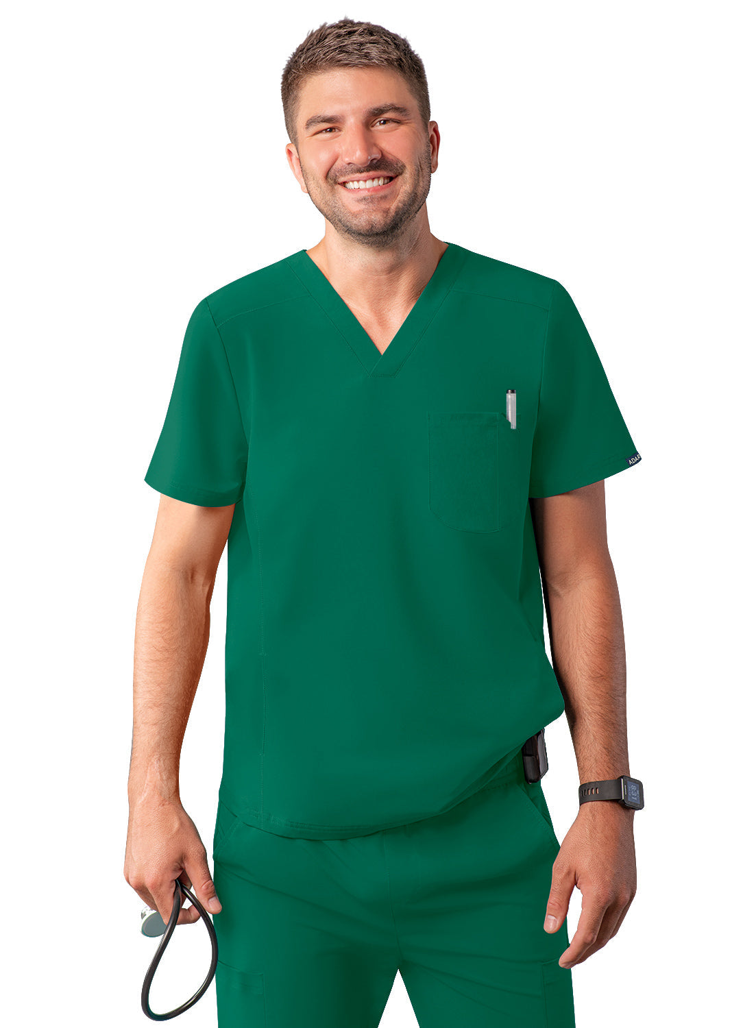 Adar Addition Men's Modern Multi-Pocket V-Neck Scrub Top (2X-3X)