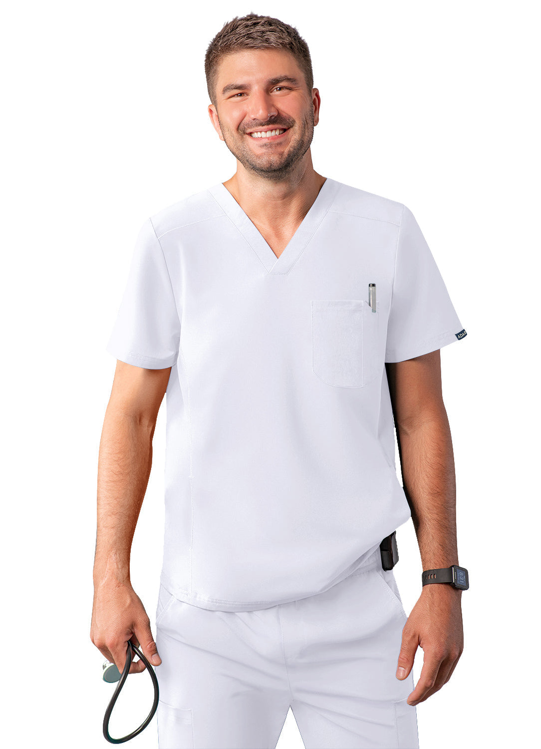 Adar Addition Men's Modern Multi-Pocket V-Neck Scrub Top (2X-3X)