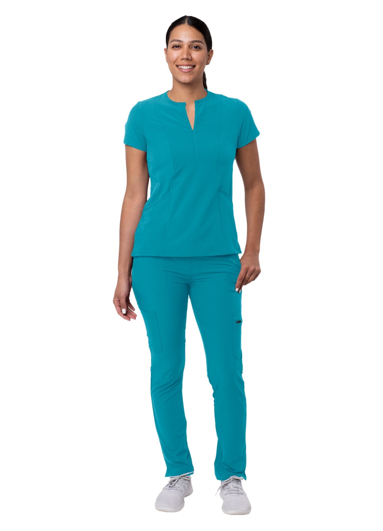 Adar Addition Go-Higher Women's Scrub Set - Notched V-Neck Scrub Top and Skinny Cargo Scrub Pants (2X-3X)