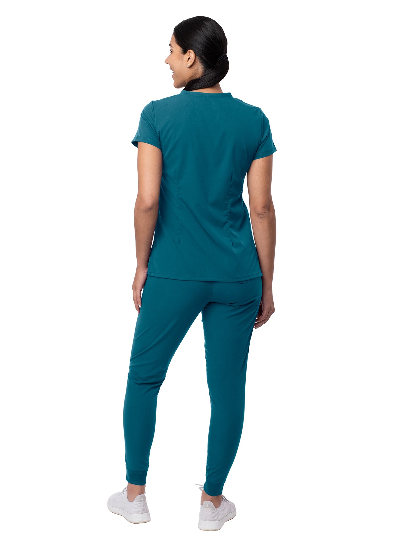 Adar's Pro Movement Booster Scrub set designed for women includes a Sweetheart V-neck Scrub Top and Yoga Jogger Scrub Pants. XXS-XS