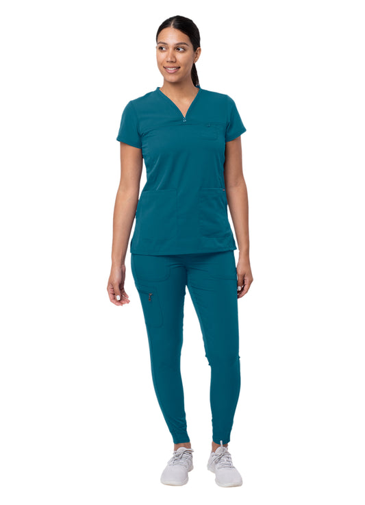 Adar's Pro Movement Booster Scrub set designed for women includes a Sweetheart V-neck Scrub Top and Yoga Jogger Scrub Pants. XXS-XS