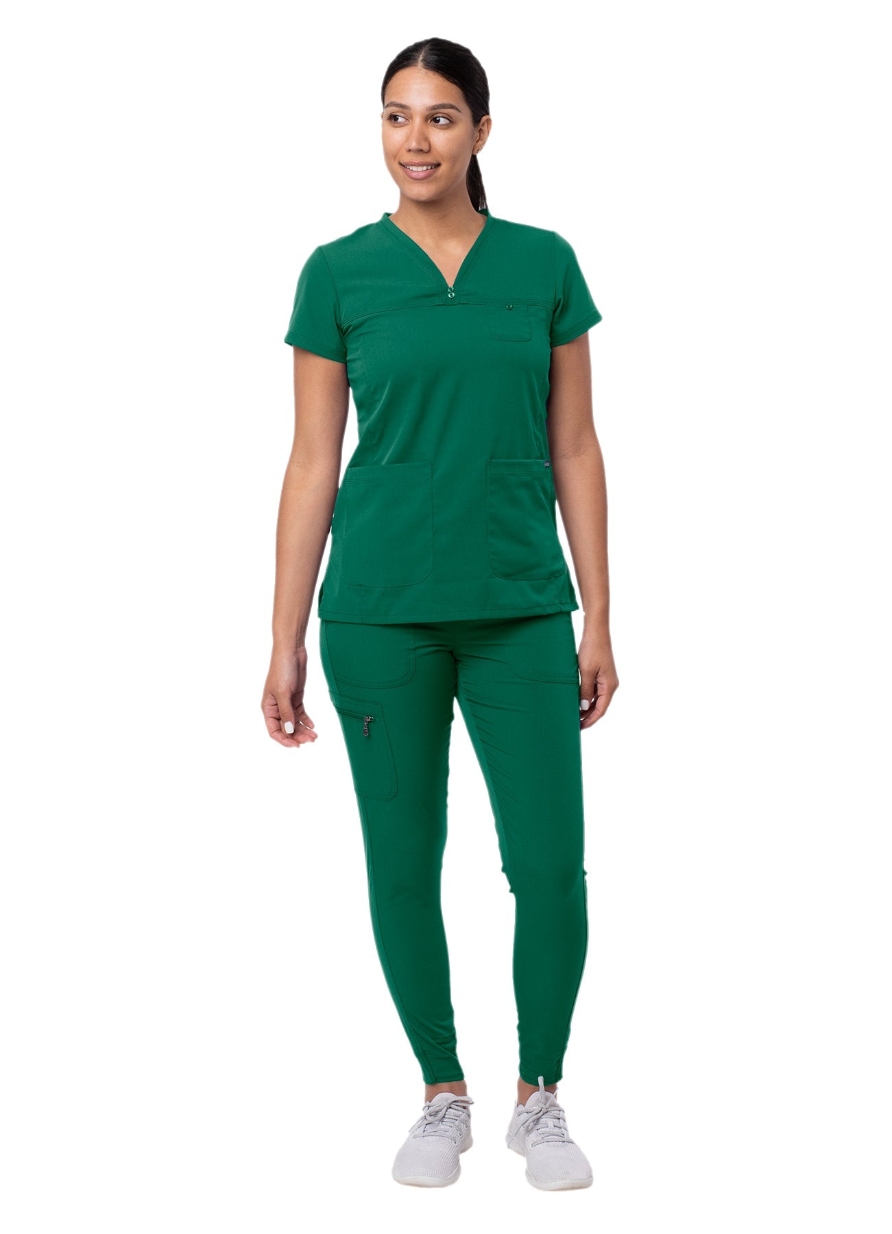 Adar's Pro Movement Booster Scrub set designed for women includes a Sweetheart V-neck Scrub Top and Yoga Jogger Scrub Pants. S-XL