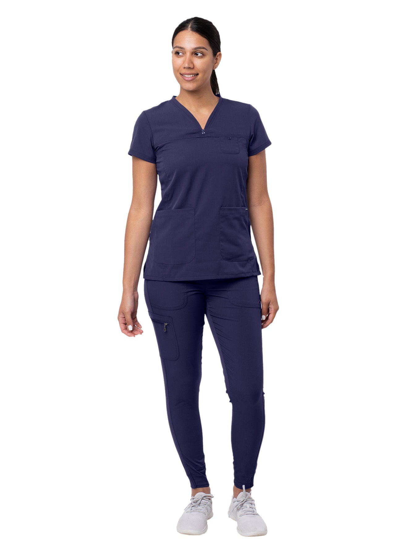 Adar's Pro Movement Booster Scrub set designed for women includes a Sweetheart V-neck Scrub Top and Yoga Jogger Scrub Pants. S-XL