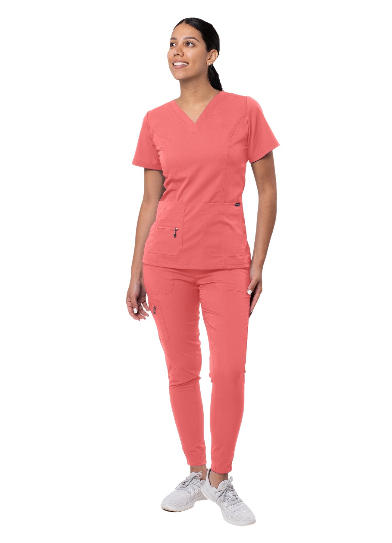 The Adar Pro Flawless Plus Scrub Set for women includes an Elevated V-Neck Top and Jogger Scrub Pants. 2X-3X