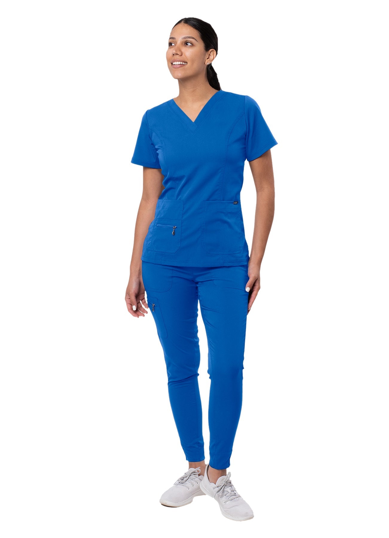 The Adar Pro Flawless Plus Scrub Set for women includes an Elevated V-Neck Top and Jogger Scrub Pants. 2X-3X