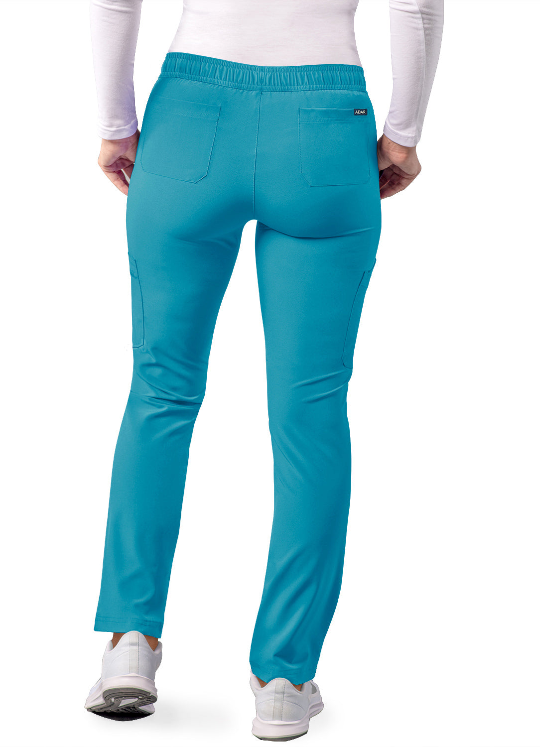 Adar Addition Women's Skinny Leg Cargo Drawstring Scrub Pants